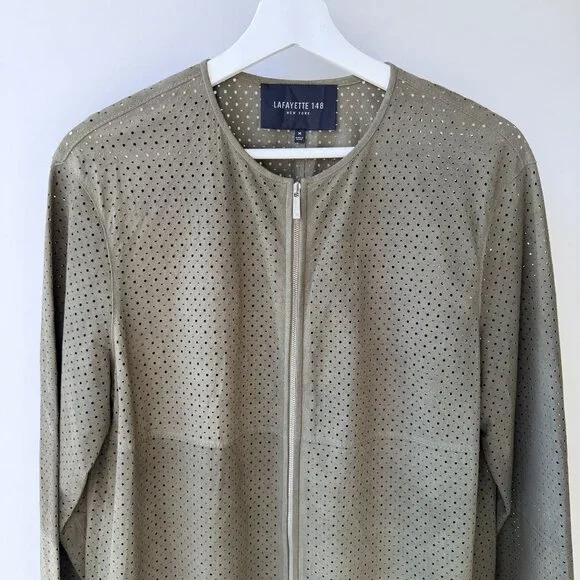 Lafayette 148 New York Leather Zip-Front Jacket – Olive Green (Size M) - Picture 4 of 9